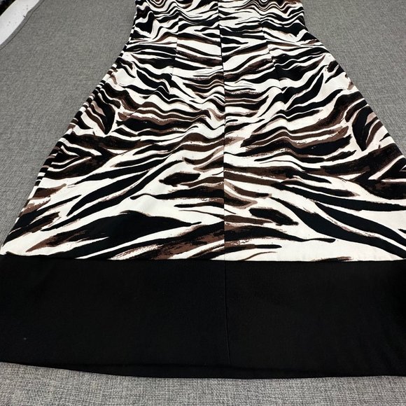 Connected Apparel Zebra Dress Sz 10 Sleeveless Boat Neck Black Brown Off White - Picture 12 of 13